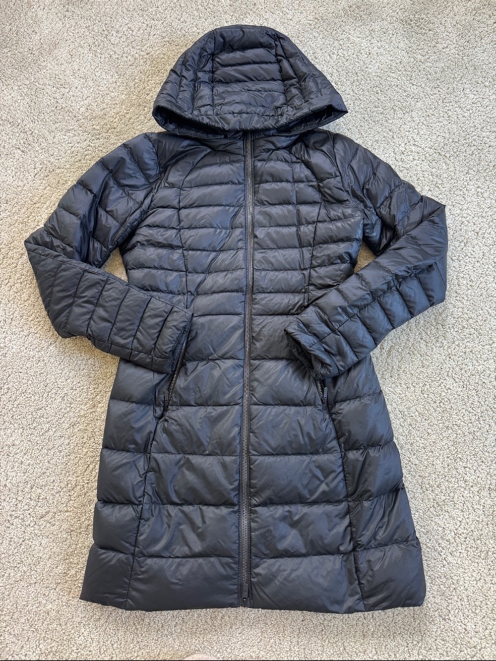 LULULEMON Black Hooded Long Puffer Jacket 4/XS
